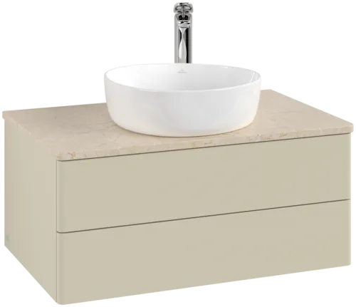 Bild von VILLEROY BOCH Antao Waschbeckenunterschrank, 2 Auszüge, 800 x 360 x 500 mm, Front ohne Struktur, Silk Grey Matt Lacquer / Botticino #K19053HJ