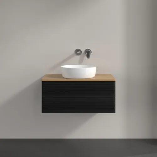 Bild von VILLEROY BOCH Antao Waschbeckenunterschrank, 2 Auszüge, 800 x 360 x 500 mm, Front mit Struktur, Black Matt Lacquer / Honey Oak #K19111PD