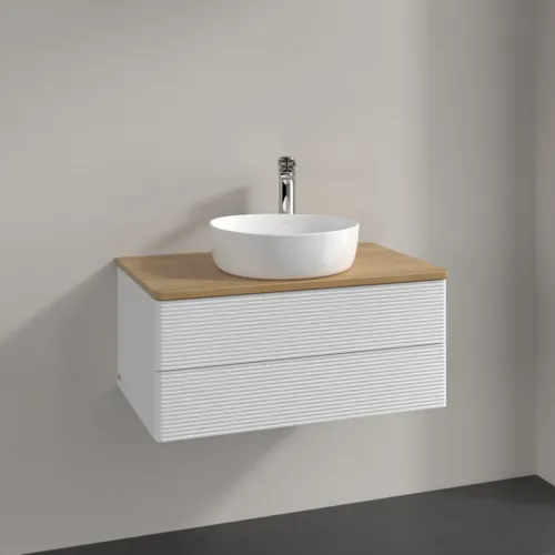 Bild von VILLEROY BOCH Antao Waschbeckenunterschrank, 2 Auszüge, 800 x 360 x 500 mm, Front mit Struktur, Glossy White Lacquer / Honey Oak #K19151GF