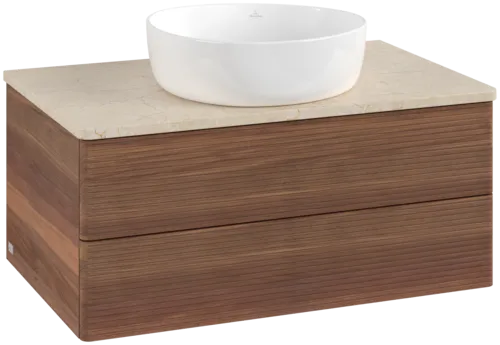 Bild von VILLEROY BOCH Antao Waschbeckenunterschrank, 2 Auszüge, 800 x 360 x 500 mm, Front mit Struktur, Warm Walnut / Botticino #K19113HM
