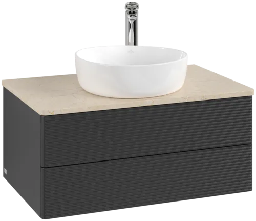 Bild von VILLEROY BOCH Antao Waschbeckenunterschrank, 2 Auszüge, 800 x 360 x 500 mm, Front mit Struktur, Black Matt Lacquer / Botticino #K19153PD