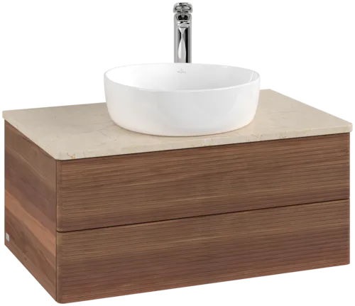 Bild von VILLEROY BOCH Antao Waschbeckenunterschrank, 2 Auszüge, 800 x 360 x 500 mm, Front mit Struktur, Warm Walnut / Botticino #K19153HM