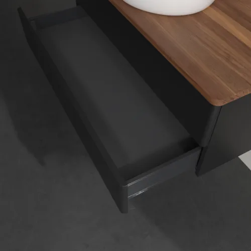Bild von VILLEROY BOCH Antao Waschbeckenunterschrank, 2 Auszüge, 1000 x 360 x 500 mm, Front ohne Struktur, Black Matt Lacquer / Warm Walnut #K20012PD