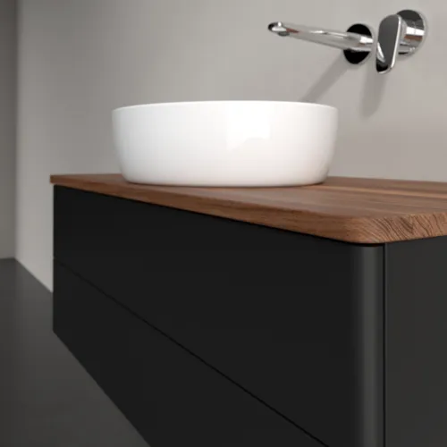 Bild von VILLEROY BOCH Antao Waschbeckenunterschrank, 2 Auszüge, 1000 x 360 x 500 mm, Front ohne Struktur, Black Matt Lacquer / Warm Walnut #K20012PD