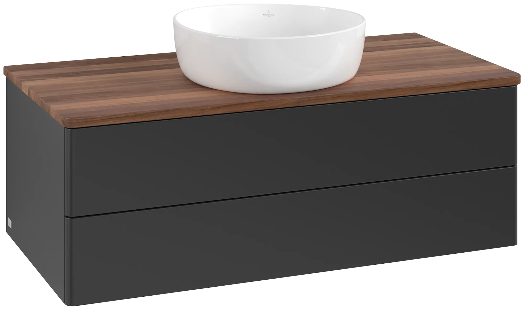 Bild von VILLEROY BOCH Antao Waschbeckenunterschrank, 2 Auszüge, 1000 x 360 x 500 mm, Front ohne Struktur, Black Matt Lacquer / Warm Walnut #K20012PD