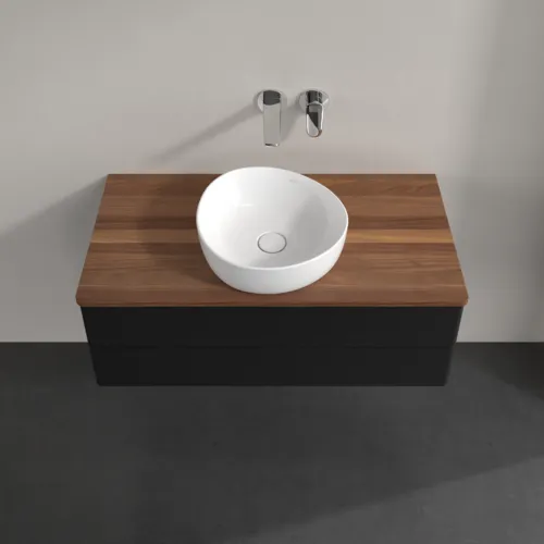 Bild von VILLEROY BOCH Antao Waschbeckenunterschrank, 2 Auszüge, 1000 x 360 x 500 mm, Front ohne Struktur, Black Matt Lacquer / Warm Walnut #K20012PD