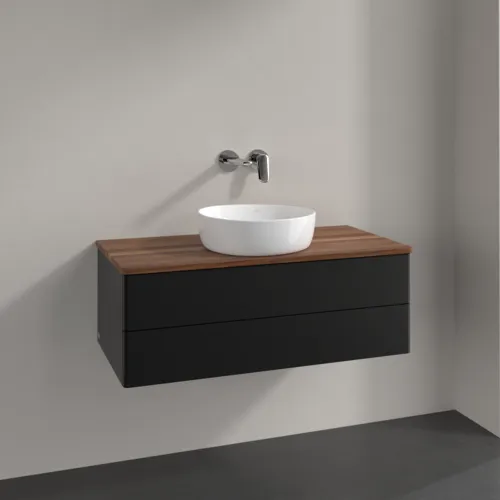 Bild von VILLEROY BOCH Antao Waschbeckenunterschrank, 2 Auszüge, 1000 x 360 x 500 mm, Front ohne Struktur, Black Matt Lacquer / Warm Walnut #K20012PD