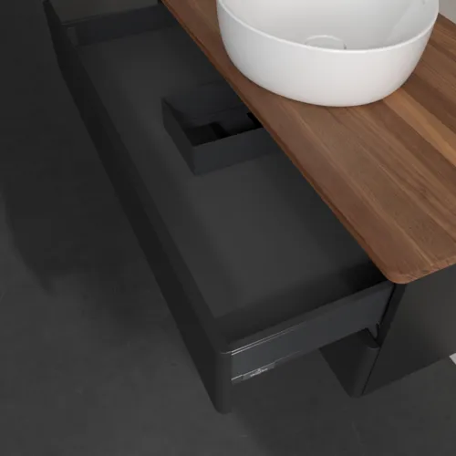 Bild von VILLEROY BOCH Antao Waschbeckenunterschrank, 2 Auszüge, 1000 x 360 x 500 mm, Front ohne Struktur, Black Matt Lacquer / Warm Walnut #K20012PD