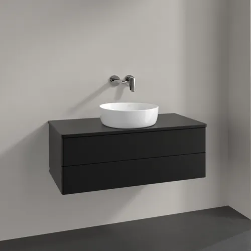 Bild von VILLEROY BOCH Antao Waschbeckenunterschrank, 2 Auszüge, 1000 x 360 x 500 mm, Front ohne Struktur, Black Matt Lacquer / Black Matt Lacquer #K20010PD