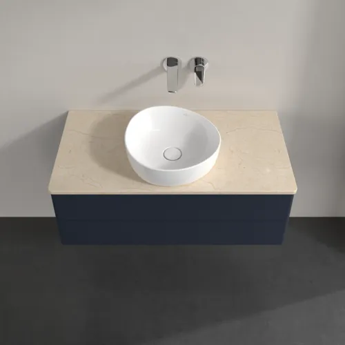 Bild von VILLEROY BOCH Antao Waschbeckenunterschrank, 2 Auszüge, 1000 x 360 x 500 mm, Front ohne Struktur, Midnight Blue Matt Lacquer / Botticino #K20013HG