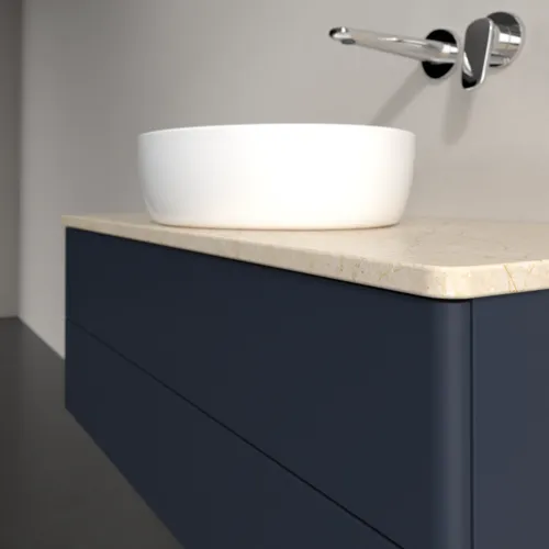 Bild von VILLEROY BOCH Antao Waschbeckenunterschrank, 2 Auszüge, 1000 x 360 x 500 mm, Front ohne Struktur, Midnight Blue Matt Lacquer / Botticino #K20013HG