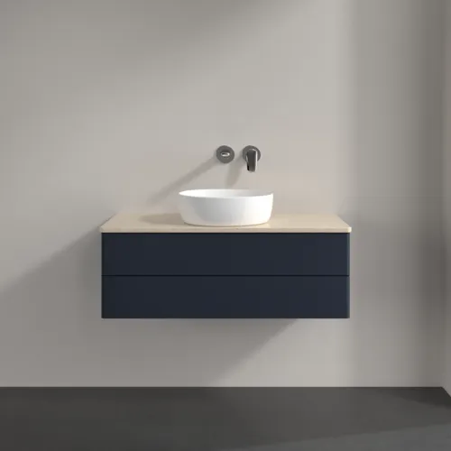Bild von VILLEROY BOCH Antao Waschbeckenunterschrank, 2 Auszüge, 1000 x 360 x 500 mm, Front ohne Struktur, Midnight Blue Matt Lacquer / Botticino #K20013HG