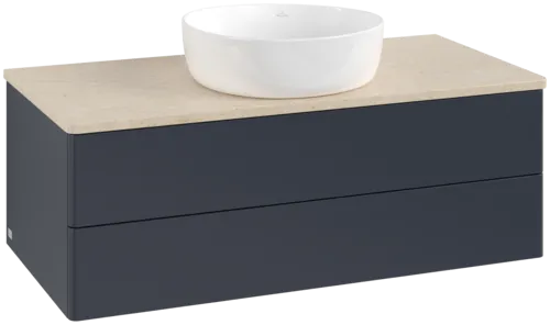 Bild von VILLEROY BOCH Antao Waschbeckenunterschrank, 2 Auszüge, 1000 x 360 x 500 mm, Front ohne Struktur, Midnight Blue Matt Lacquer / Botticino #K20013HG