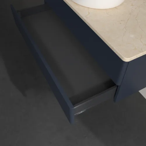Bild von VILLEROY BOCH Antao Waschbeckenunterschrank, 2 Auszüge, 1000 x 360 x 500 mm, Front ohne Struktur, Midnight Blue Matt Lacquer / Botticino #K20013HG