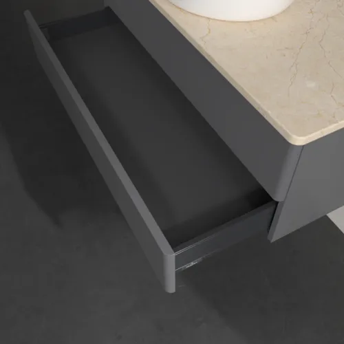 Bild von VILLEROY BOCH Antao Waschbeckenunterschrank, 2 Auszüge, 1000 x 360 x 500 mm, Front ohne Struktur, Anthracite Matt Lacquer / Botticino #K20013GK