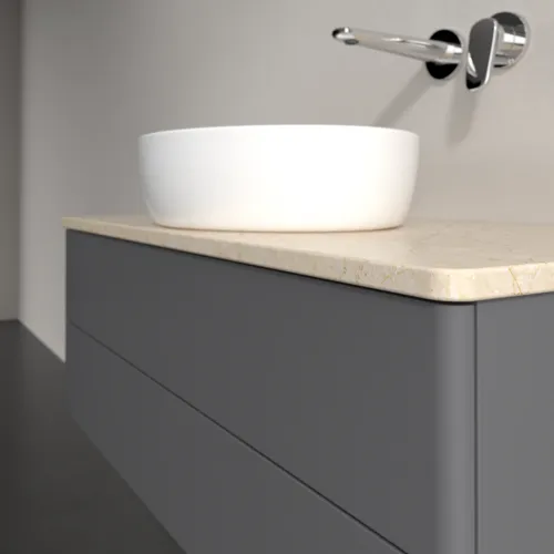 Bild von VILLEROY BOCH Antao Waschbeckenunterschrank, 2 Auszüge, 1000 x 360 x 500 mm, Front ohne Struktur, Anthracite Matt Lacquer / Botticino #K20013GK