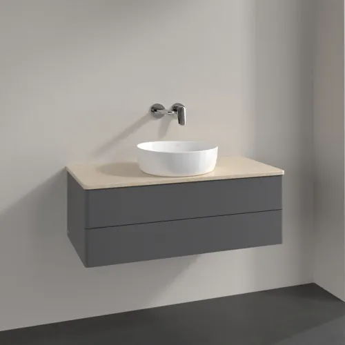 Bild von VILLEROY BOCH Antao Waschbeckenunterschrank, 2 Auszüge, 1000 x 360 x 500 mm, Front ohne Struktur, Anthracite Matt Lacquer / Botticino #K20013GK
