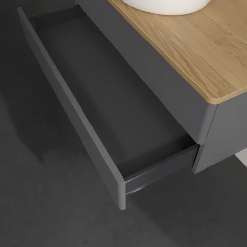 Bild von VILLEROY BOCH Antao Waschbeckenunterschrank, 2 Auszüge, 1000 x 360 x 500 mm, Front ohne Struktur, Anthracite Matt Lacquer / Honey Oak #K20011GK