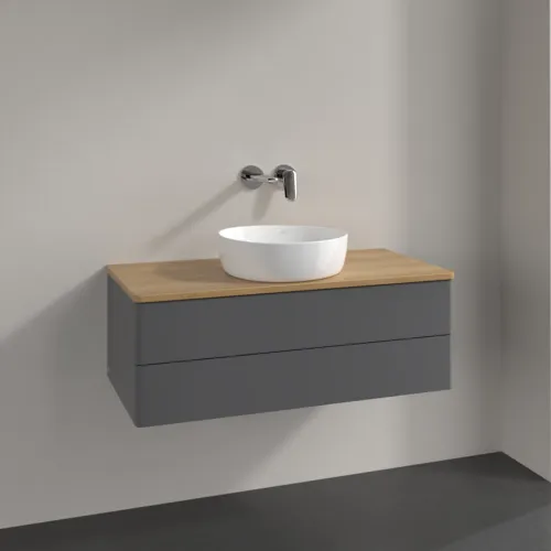 Bild von VILLEROY BOCH Antao Waschbeckenunterschrank, 2 Auszüge, 1000 x 360 x 500 mm, Front ohne Struktur, Anthracite Matt Lacquer / Honey Oak #K20011GK