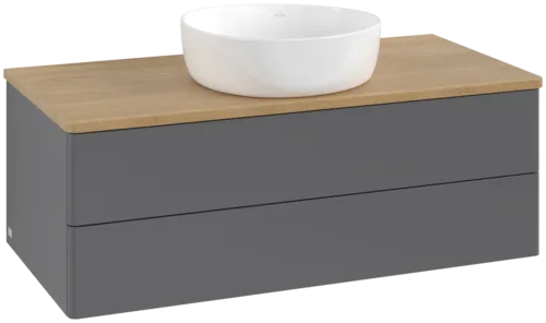 Bild von VILLEROY BOCH Antao Waschbeckenunterschrank, 2 Auszüge, 1000 x 360 x 500 mm, Front ohne Struktur, Anthracite Matt Lacquer / Honey Oak #K20011GK