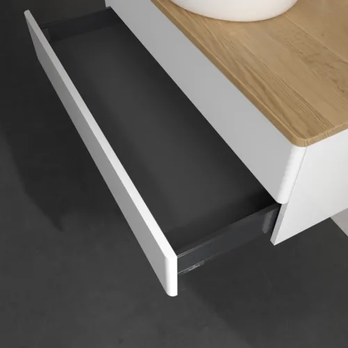 Picture of VILLEROY BOCH Antao Vanity unit, 2 pull-out compartments, 1000 x 360 x 500 mm, Front without structure, Glossy White Lacquer / Honey Oak #K20051GF
