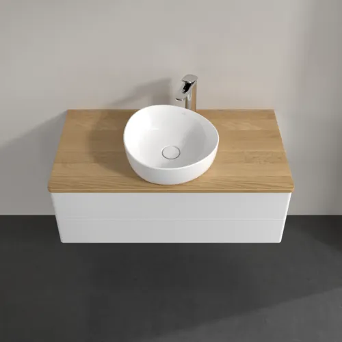 Picture of VILLEROY BOCH Antao Vanity unit, 2 pull-out compartments, 1000 x 360 x 500 mm, Front without structure, Glossy White Lacquer / Honey Oak #K20051GF