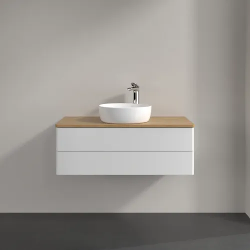 Picture of VILLEROY BOCH Antao Vanity unit, 2 pull-out compartments, 1000 x 360 x 500 mm, Front without structure, Glossy White Lacquer / Honey Oak #K20051GF