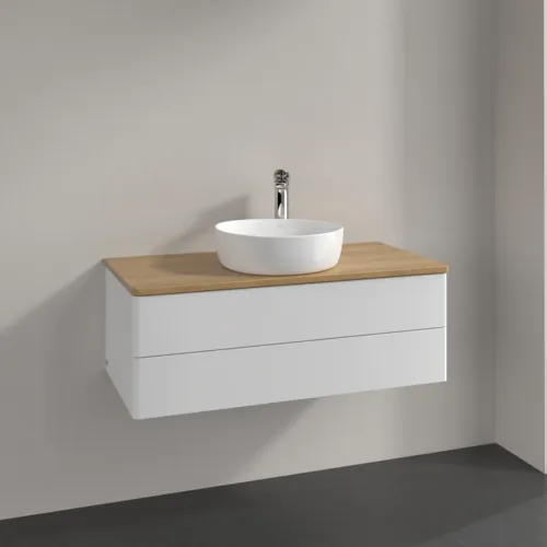 Picture of VILLEROY BOCH Antao Vanity unit, 2 pull-out compartments, 1000 x 360 x 500 mm, Front without structure, Glossy White Lacquer / Honey Oak #K20051GF