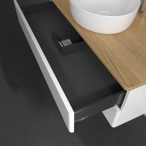 Picture of VILLEROY BOCH Antao Vanity unit, 2 pull-out compartments, 1000 x 360 x 500 mm, Front without structure, Glossy White Lacquer / Honey Oak #K20051GF