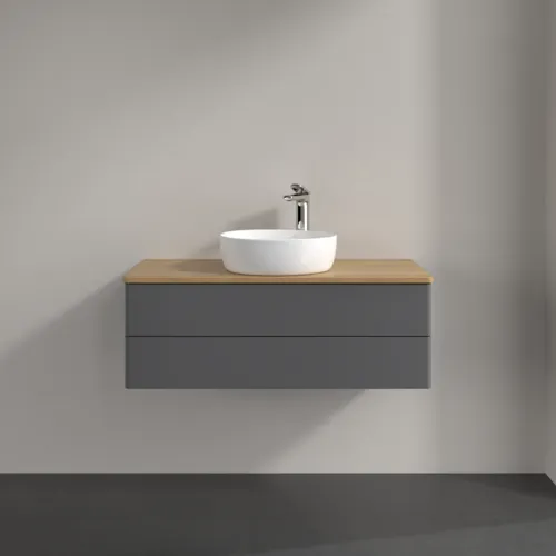 Bild von VILLEROY BOCH Antao Waschbeckenunterschrank, 2 Auszüge, 1000 x 360 x 500 mm, Front ohne Struktur, Anthracite Matt Lacquer / Honey Oak #K20051GK