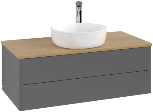 Bild von VILLEROY BOCH Antao Waschbeckenunterschrank, 2 Auszüge, 1000 x 360 x 500 mm, Front ohne Struktur, Anthracite Matt Lacquer / Honey Oak #K20051GK