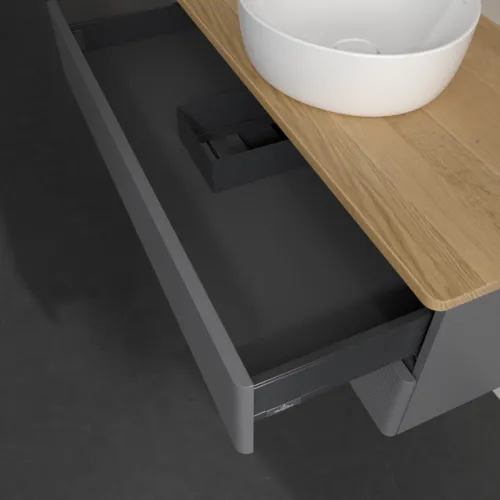 Bild von VILLEROY BOCH Antao Waschbeckenunterschrank, 2 Auszüge, 1000 x 360 x 500 mm, Front mit Struktur, Anthracite Matt Lacquer / Honey Oak #K20111GK