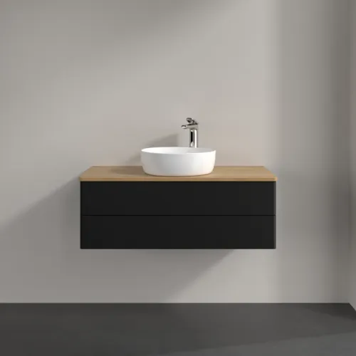 Bild von VILLEROY BOCH Antao Waschbeckenunterschrank, 2 Auszüge, 1000 x 360 x 500 mm, Front ohne Struktur, Black Matt Lacquer / Honey Oak #K20051PD