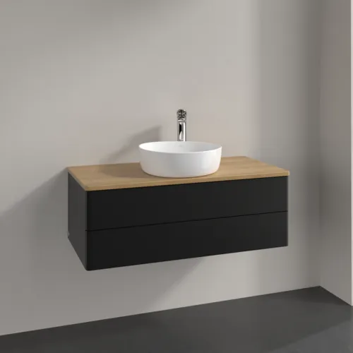Bild von VILLEROY BOCH Antao Waschbeckenunterschrank, 2 Auszüge, 1000 x 360 x 500 mm, Front ohne Struktur, Black Matt Lacquer / Honey Oak #K20051PD