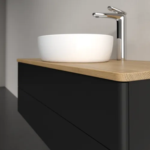Bild von VILLEROY BOCH Antao Waschbeckenunterschrank, 2 Auszüge, 1000 x 360 x 500 mm, Front ohne Struktur, Black Matt Lacquer / Honey Oak #K20051PD