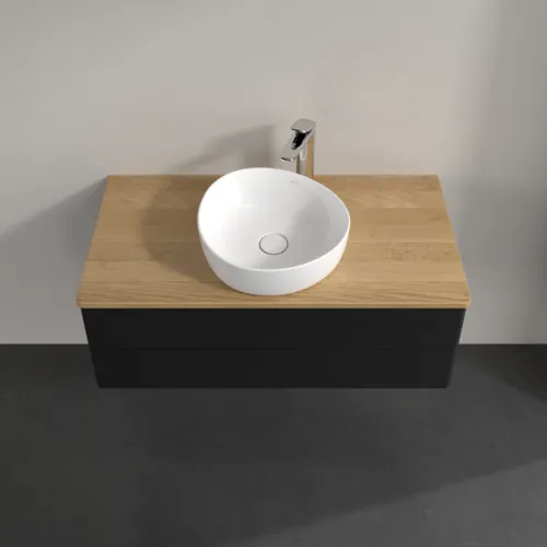 Bild von VILLEROY BOCH Antao Waschbeckenunterschrank, 2 Auszüge, 1000 x 360 x 500 mm, Front ohne Struktur, Black Matt Lacquer / Honey Oak #K20051PD