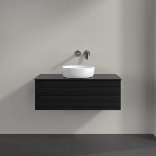Bild von VILLEROY BOCH Antao Waschbeckenunterschrank, 2 Auszüge, 1000 x 360 x 500 mm, Front mit Struktur, Black Matt Lacquer / Black Matt Lacquer #K20110PD