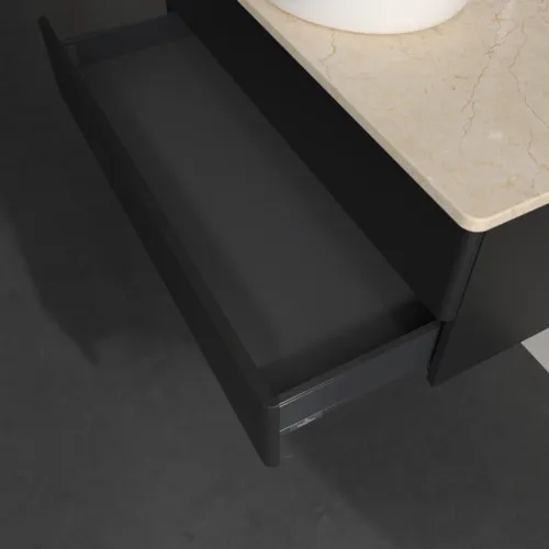 Bild von VILLEROY BOCH Antao Waschbeckenunterschrank, 2 Auszüge, 1000 x 360 x 500 mm, Front ohne Struktur, Black Matt Lacquer / Botticino #K20053PD