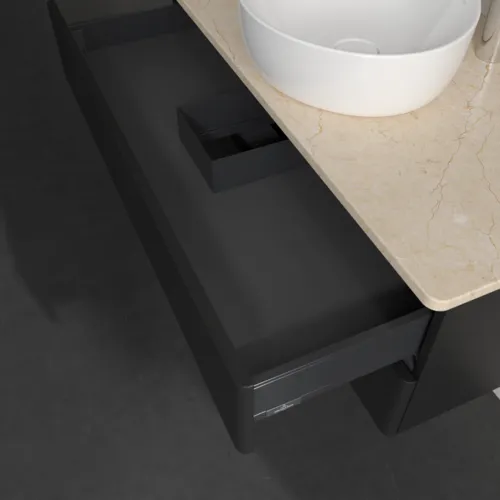 Bild von VILLEROY BOCH Antao Waschbeckenunterschrank, 2 Auszüge, 1000 x 360 x 500 mm, Front ohne Struktur, Black Matt Lacquer / Botticino #K20053PD