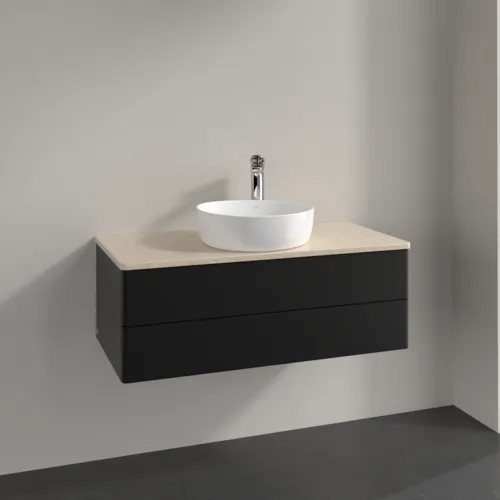 Bild von VILLEROY BOCH Antao Waschbeckenunterschrank, 2 Auszüge, 1000 x 360 x 500 mm, Front ohne Struktur, Black Matt Lacquer / Botticino #K20053PD