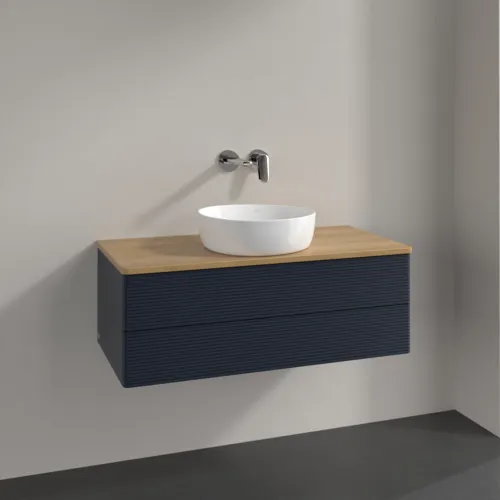 Bild von VILLEROY BOCH Antao Waschbeckenunterschrank, 2 Auszüge, 1000 x 360 x 500 mm, Front mit Struktur, Midnight Blue Matt Lacquer / Honey Oak #K20111HG
