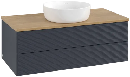 Bild von VILLEROY BOCH Antao Waschbeckenunterschrank, 2 Auszüge, 1000 x 360 x 500 mm, Front mit Struktur, Midnight Blue Matt Lacquer / Honey Oak #K20111HG