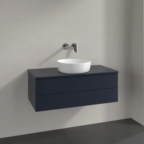Bild von VILLEROY BOCH Antao Waschbeckenunterschrank, 2 Auszüge, 1000 x 360 x 500 mm, Front mit Struktur, Midnight Blue Matt Lacquer / Midnight Blue Matt Lacquer #K20110HG