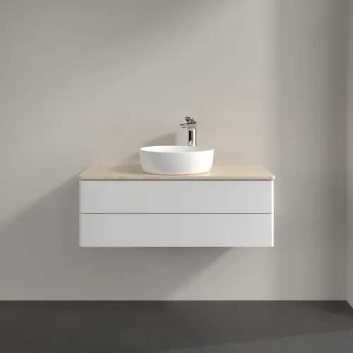 Bild von VILLEROY BOCH Antao Waschbeckenunterschrank, 2 Auszüge, 1000 x 360 x 500 mm, Front ohne Struktur, Glossy White Lacquer / Botticino #K20053GF