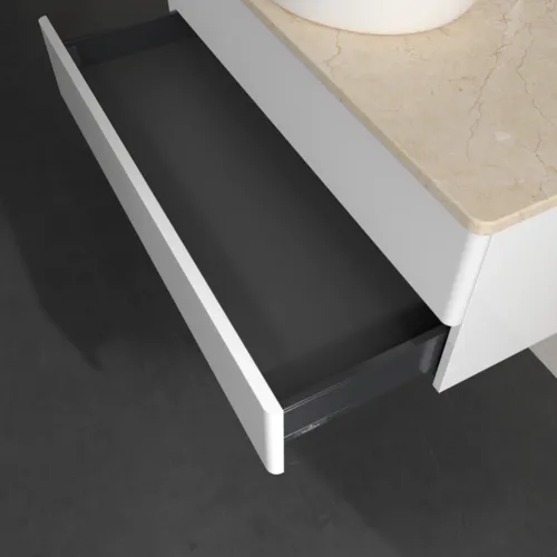 Bild von VILLEROY BOCH Antao Waschbeckenunterschrank, 2 Auszüge, 1000 x 360 x 500 mm, Front ohne Struktur, Glossy White Lacquer / Botticino #K20053GF