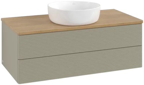 Bild von VILLEROY BOCH Antao Waschbeckenunterschrank, 2 Auszüge, 1000 x 360 x 500 mm, Front mit Struktur, Stone Grey Matt Lacquer / Honey Oak #K20111HK