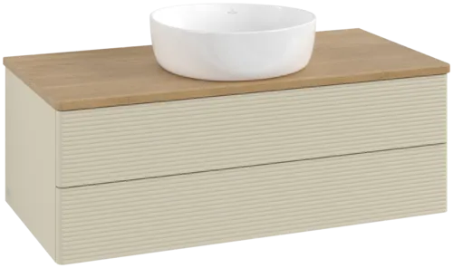 Bild von VILLEROY BOCH Antao Waschbeckenunterschrank, 2 Auszüge, 1000 x 360 x 500 mm, Front mit Struktur, Silk Grey Matt Lacquer / Honey Oak #K20111HJ