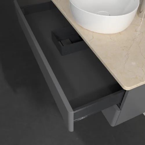 Bild von VILLEROY BOCH Antao Waschbeckenunterschrank, 2 Auszüge, 1000 x 360 x 500 mm, Front ohne Struktur, Anthracite Matt Lacquer / Botticino #K20053GK