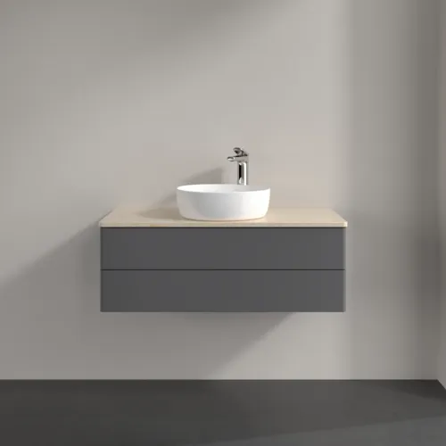 Bild von VILLEROY BOCH Antao Waschbeckenunterschrank, 2 Auszüge, 1000 x 360 x 500 mm, Front ohne Struktur, Anthracite Matt Lacquer / Botticino #K20053GK
