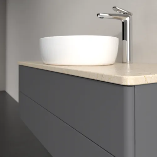 Bild von VILLEROY BOCH Antao Waschbeckenunterschrank, 2 Auszüge, 1000 x 360 x 500 mm, Front ohne Struktur, Anthracite Matt Lacquer / Botticino #K20053GK
